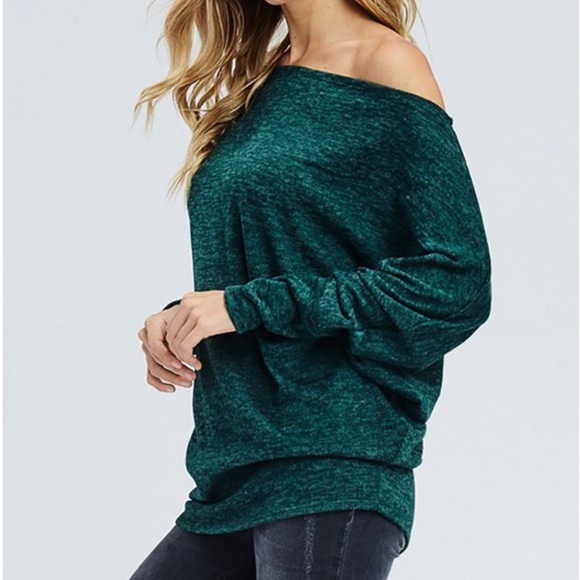 Marbled Knit Dolman Top Emerald - Picture 2 of 6